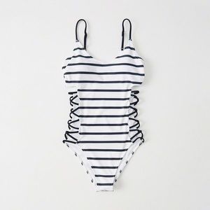 Striped once piece bathing suit